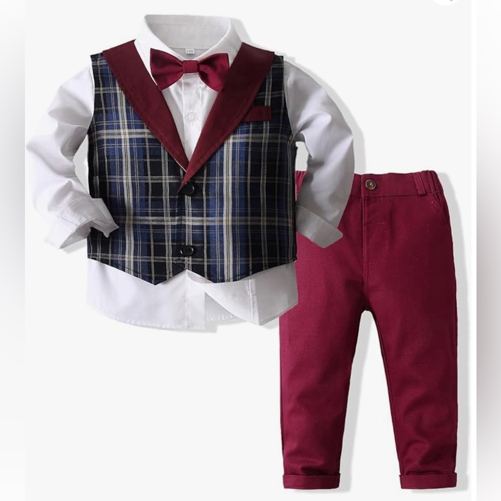 Baby Boy Gentleman Bowtie Formal Outfit Suits Tuxedo Vest Size 12 Months